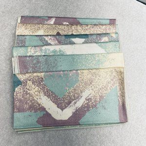 NWOT S/6 Cloth Napkins, Plum-Sage-Butter-Crm, Cotton, Abstract Pattern, 17" Sq.
